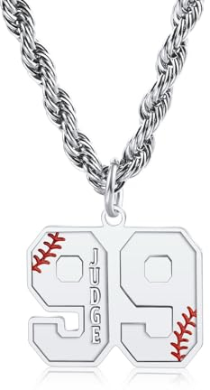 MeMeDIY Personalisierte Edelstahl Graviert Sport Zahl Mit Name Anhänger Baseball Rugby Athleten Glück Zahl Halskette Charme Geschenk Für Herren Freund (B1)