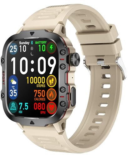 findtime Orologio militare, per attività all'aperto, con funzione telefonica, orologio da fitness, contapassi, orologio con misurazione della frequenza cardiaca/pressione sanguigna, monitor sportivo,