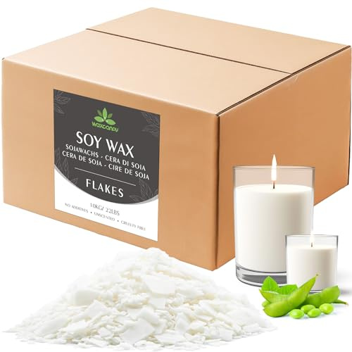 Cera di Soia per Candele 10kg, Cera Naturale Vegetale Fai da Te con Punto di Fusione Basso, Ideale per Creare Candele Fatte in Casa, 100% Naturale