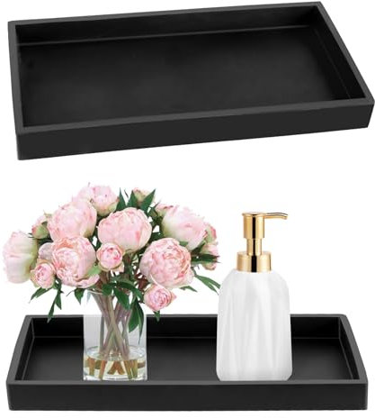 Figarge 2 PCS Badezimmer Tablett Silikon Dekotablett Tablett Prämie Schmucktablett Schwarz Rechteckig Ablageschale Tablett Klein für Waschtisch, Badewanne, Küchen und Toilette