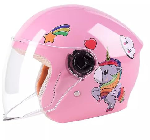 QJWMatic Casco da Motociclista retrò per Bambini, Casco Aperto per Scooter Elettrico, Mezzo Casco per Bici da Strada per Ragazzi E Ragazze 3-8 Anni E,48-55CM