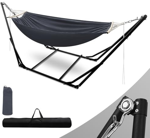 Ollewiellan Amaca con struttura, struttura in metallo, amaca pieghevole da giardino, supporto per amaca fino a 150 kg, per campeggio, giardino, piscina, balcone, con borsa per il trasporto, struttura