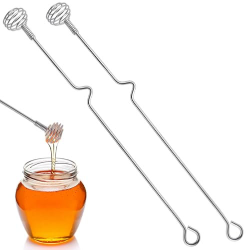 2PCS Honey Spoons, Honey and Syrup Dipper, 10.2-inch Long Handle Stainless Steel Honey Sticks with Hook, PYGHAP Honey Spoon Stirrer Mixing Tool for Honey Jam Jar Dispense (Silver)