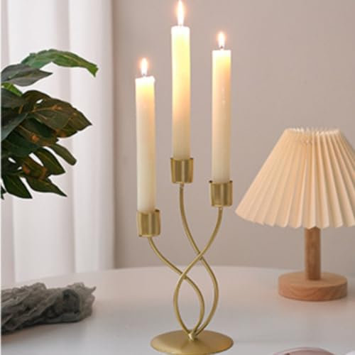 KARLOR Portacandele oro, 3 in 1, candelabro curvo, colore oro, romantico, elegante, candelabro, decorazione da tavolo, in metallo, per matrimoni, cene di compleanno