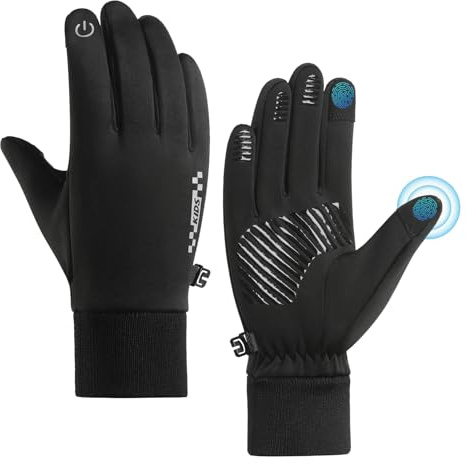 Long Keeper Gants Velo Enfant – Gants Enfant Hiver Gants Cyclisme Tactile Antidérapant Gants Sport Chaud Enfant Doigts Complets pour Garçon Fille (Noir-M, M - Circonférence de la Paume: 16-18cm)
