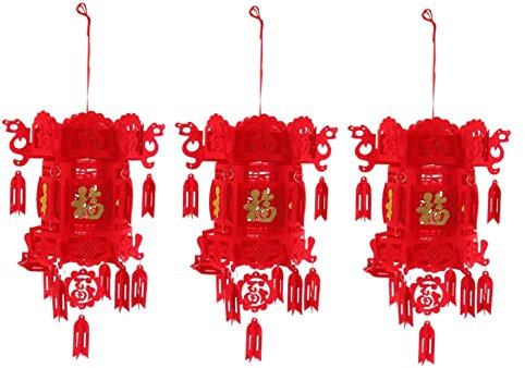 DOITOOL 3piezas Linternas Fu De No Tejido Para Año De Colgantes Decorativos Chinos Para Boda y Festival De Primavera