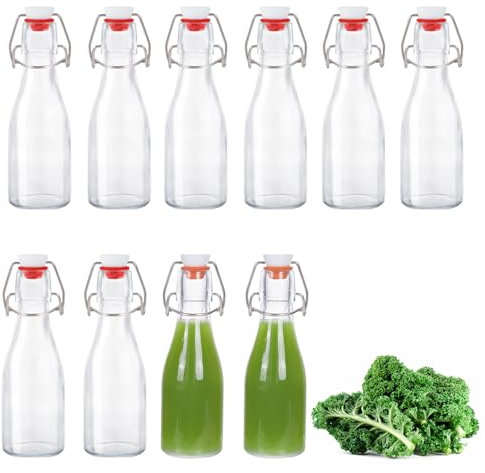 Zanfqvo 10 Botellas Cristal 150ml con Tapón Hermético, Botella Vidrio, Botella de Cristal Transparente Hermética para Bebidas, Cerveza, Aceite, Vinagre, Agua