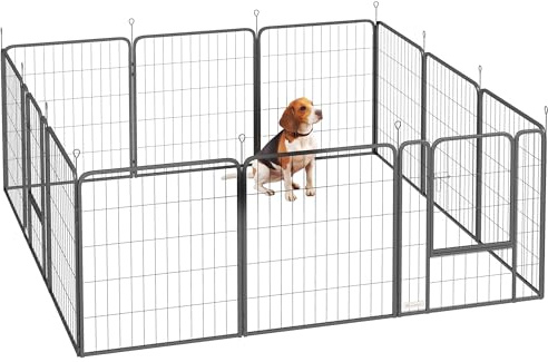 PawHut Parc pour Chien, enclos Chien 12 Panneaux modulable et Pliable, enclos Portable en Acier 80H cm avec 2 Portes, clôture pour Chiens Petits et Moyens, intérieur et extérieur, Noir