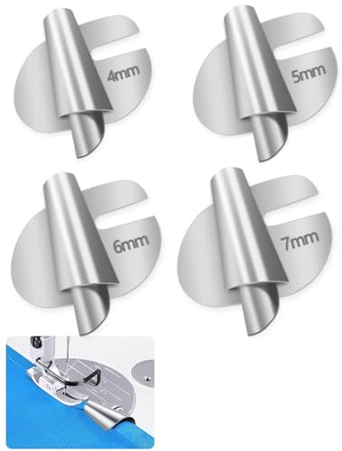 4 pcs Piedino per Orlo Arrotolato,4-7mm Piedino per Orlo Arrotolato Universal,per Orlo Arrotolato per Cucire,Piedini per Macchine da Cucire Domestiche e Industriali,Piedino Orlatore Universale Piedino