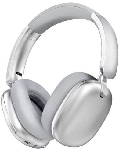 RORSOU C6 Aktive Noise-Cancelling-Kopfhörer, Drahtlose Over-Ear Bluetooth-Kopfhörer, 60 Stunden Spielzeit, Leichtgewicht Faltbare Deep Bass Komfort-Ohrpolster Headset mit Mikrofon für iPad/PC Silber