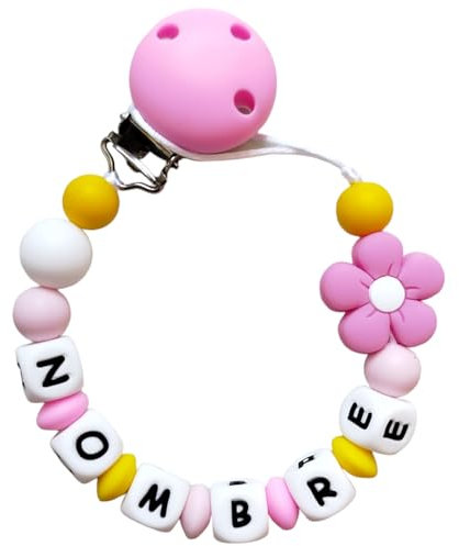 Lindo Bebé- Más colores... | Colección Stars | Sujetachupetes personalizado con nombre del bebé | Libre BPA | A partir de +0 meses | Chupetero (a.- Pink Star)
