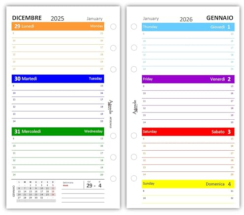 Agendepoint.it - COLORS 9,5 x 17 cm veckovis ersättning - 6 hål standard - 90 gr papper - 2026