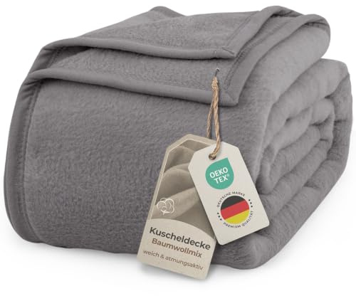 LAYNENBURG Premium Baumwolldecke 220x240 cm - Oeko-TEX 100 - Baumwollmix Kuscheldecke - Decke als Wohndecke, Sofa-Decke & Couchdecke - Wolldecke kuschelig-warm aus Baumwolle (anthrazit)