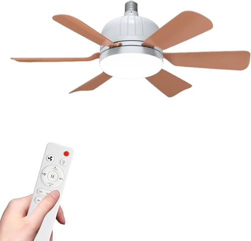 Ventilatore da soffitto a LED da 46 cm, con telecomando, attacco a vite E27, 3 velocità del vento, 3 modalità di colore, funzione timer, motore silenzioso senza spazzole, ventilatore da soffitto a 6