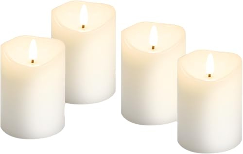 goobay Set de 4 velas LED con cera real blanca, temporizador y mecha 3D, luz cálida (2700 K), decorativas para salón, comedor, a pilas, seguras y sin llama, 77780