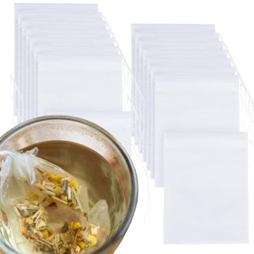 Lot de 200 Sachets de thé jetables | Filtres à thé compostables en fibre de maïs | Grand format 8x10 cm | Idéal Thés, Tisanes et Infusions Maison