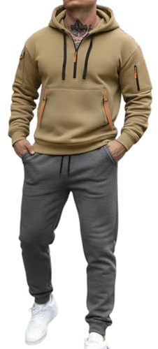 2 Pezzi Tuta Sportiva Uomo Completa Invernale Felpa con Cerniera e Pantaloni da Jogging Maniche Lunghe Oversize Sportivi Set Tinta Unita Tracksuit for Men Caldo Complete per Lavoro Palestra Casual