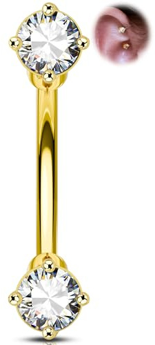 OUFER 16G Gold Curved Eyebrow Bar Stainless Rook Piercing Jewellery 8 mm