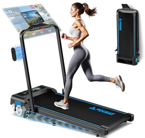 Tapis de Course 5 en 1, FOUSAE Tapis de Marche Pliable avec 12 Programmes HIIT Prédéfinis, Inclinable 9%, 12 KM/H, Moteur Silencieux 2,75 CV, APP & Télécommande, Charge Max 158kg pour Maison & Bureau