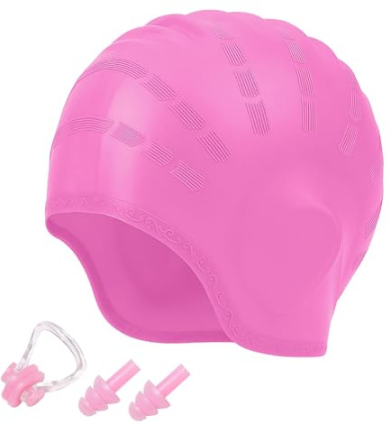 Swimming Cap, Silicone Swimming Cap Hat Women Men with 3D Ear Protection,Swim Caps for Women Men for Pool (pink)