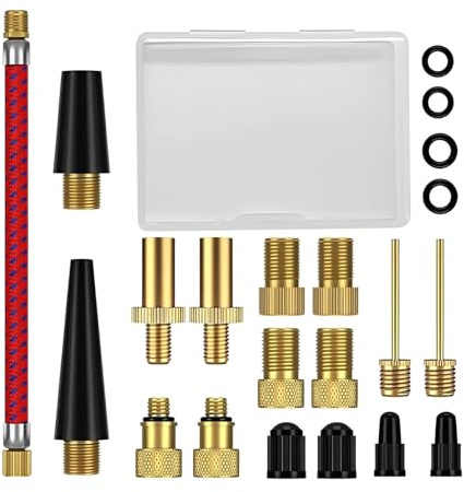 Juego De Adaptadores Para Válvulas De Bicicleta, 21 Piezas, Universal Para Válvulas De Coche (Av), Válvulas Francesas (Sv) Y Válvulas Dunlop (Dv), Con Agujas Para Válvulas Y Juntas De Estanqueidad, en