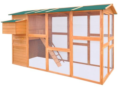 Spacious Wooden Chicken Coop with Lockable Doors, Outdoor Chicken House with Nest Box, Wooden Hen House with Removable Tray, Large Coop with Run