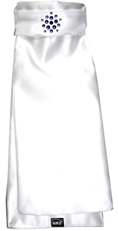 Aiko Plastron - Satin - Weiss/Nightblue - Flower Crystal - Rhinestones