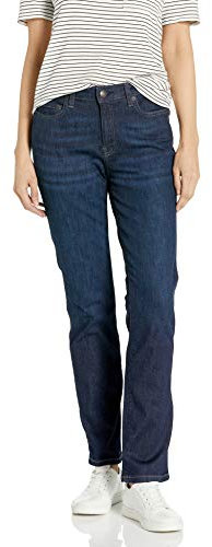 Amazon Essentials Damen Schmale Jeans Mit Geradem Schnitt und Mittelhohem Bund - Auslaufmodell, Dunkle Waschung, 38
