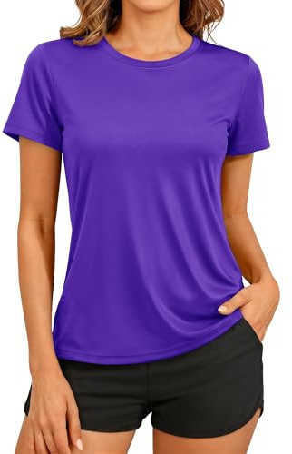 TACVASEN Women's Short Sleeve Workout T Shirts UPF 50+ Sun Protection Lightweight Quick Dry Athletic Running Purple, M