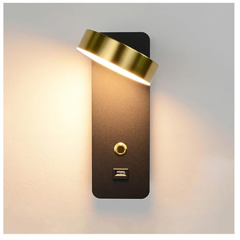 LED Applique Murale Intérieure avec Interrupteur 9W Lampe de Chevet 3000K Lumière Chaude Lampe de Lecture Murale Reglable a 350° Avec port USB pour Salon Chambre Bureau Hôtel Couloir Escaliers