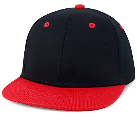 Armycrew Plain Structured Flatbill Snapback Cap Fits Infant to Youth - Black Red - 54 CM