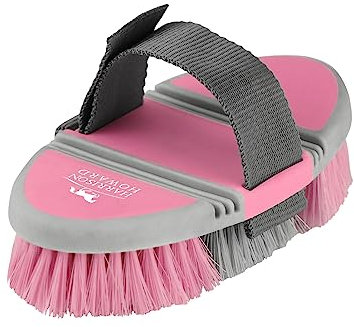 Harrison Howard Flexible Finish Horse Grooming Brush - Bendable, Comfortable Hold, Cherry Pink