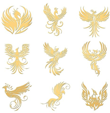 OLYCRAFT 9 Calcomanías de Fénix de Fuego de 4 x 4 cm, Pegatinas de Sello de Metal Dorado para Álbumes de Recortes, Manualidades, Decoración y Joyería