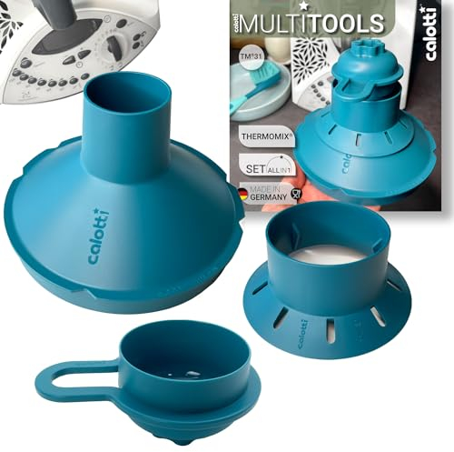 Calotti® Multitools para Thermomix TM31 - embudo, reductor de espacio para mezclar, chimenea de vapor, protección contra salpicaduras, flor de masa, tapa, porcionador, cortador de galletas