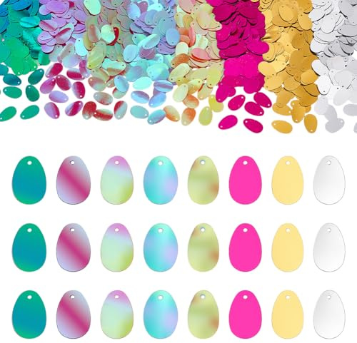 PH PandaHall 1200 pz 8 colori Pendenti con Paillettes Grandi Paillettes Ovali A Forma di Uovo 19x12mm Paillettes A Forma di Uovo per Ricami Applique Maglieria Artigianato e Abbellimenti