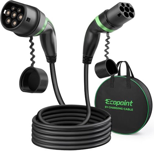 ECOPOINT Typ 2 Ladekabel für Elektrofahrzeuge, 22 kW, tragbares 3-Phasen 32A,Mennekes Mode 3 Ladekabel für EV und PHEV (5M Gerades Kabel)