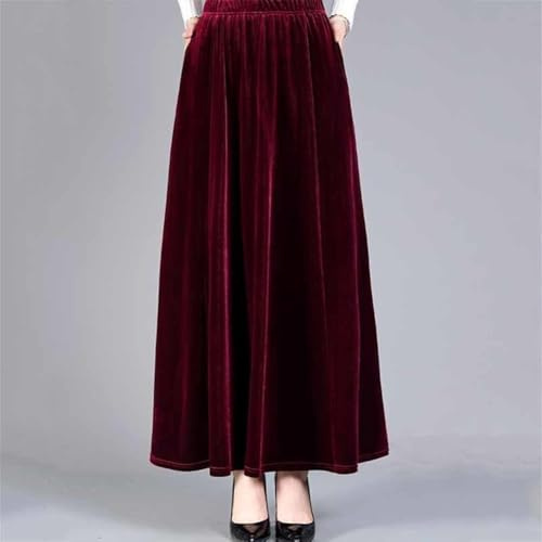 Una linea elegante gonna lunga da donna in velluto, comoda ed elegante da indossare tutti i giorni (XL rosso vinaccia)