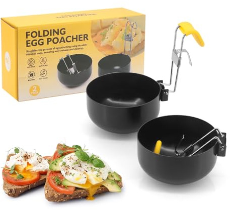 Yuhtech 2 cuociuova in acciaio inox, pieghevoli, per uova in camicia, antiaderenti, per uova sode perfette, strumento da cucina