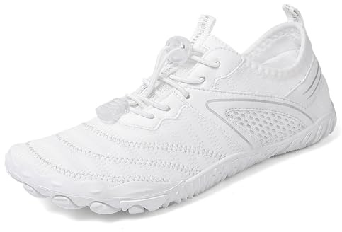 Teechodina Unisex traillöparskor män kvinnor vandringsskor barfotaskor löparskor stickade sneakers träningsskor Fivefinger tåskor, A13 vit, 39 EU