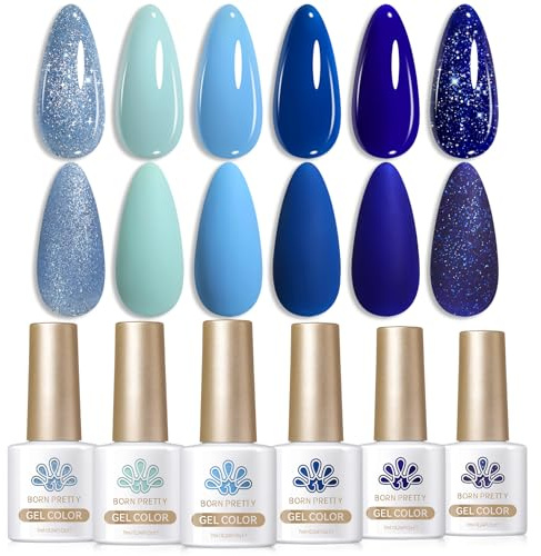 Born Pretty UV Nagellack Blau Dunkelblau Glitzer - Gel Nagellack UV Lack Maniküre und Nagelkunst DIY zu Hause