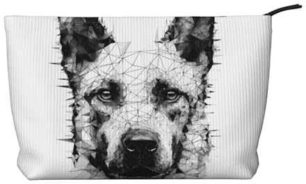WBQLSL Bolsa de cosméticos de pana con diseño abstracto de cabezas de perro, bolsa de almacenamiento de cosméticos esencial de viaje