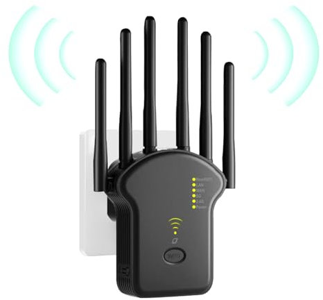 Anluomania Potente Repetidor WiFi, Amplificador Señal WiFi 1200Mbps, Amplificador WiFi Doble Banda 2.4G/5G, Extensor WiFi/Router/Repetidor/Ap Modo, WiFi Extensor con WPS Botón, 6 Antenas, LAN/WAN