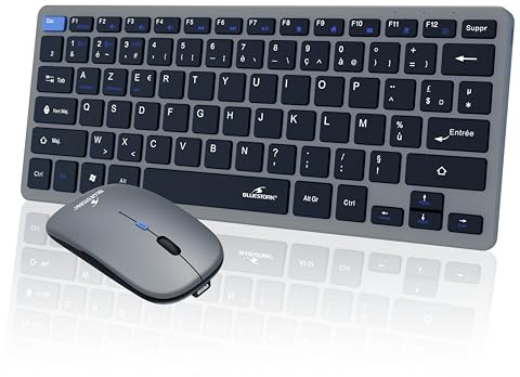 Bluestork - Pack Mini V2 Clavier Souris Sans Fil Rechargeable - Clavier sans fil AZERTY, Format Compact & Souris 1600 DPI - Double Connexion : 2.4 GHz & Bluetooth - Autonomie 80H - Windows/Android/iOS