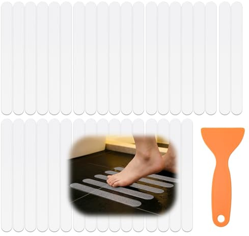 Lethra 36pcs Non Slip Strip Stickers, Anti Slip Self Adhesive Shower Stickers with Scraper, Non Slip Bath Stickers for Bath Tub Stairs Shower Room 20 * 200mm