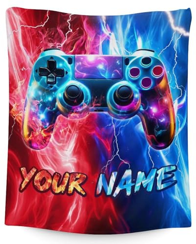GiftoFLUX Personalised Gamer Throw Blanket for Boys - Soft Flannel Sofa Blanket for Gaming Enthusiasts - Available in 4 Sizes
