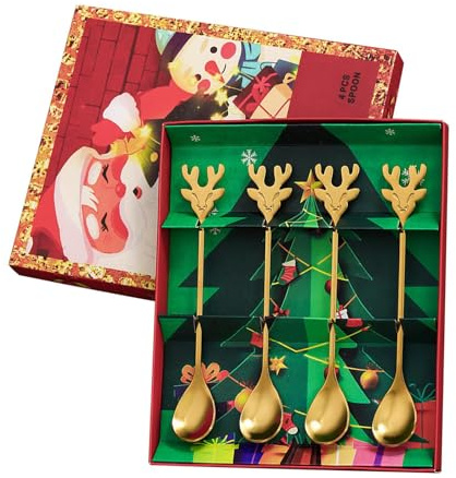 Cuillères À Thé,4 Pièces Cuillères À Café En Acier Inoxydable De Noël,Set De À Thé Décoratives | Pour La Maison Pâtisserie Service Cuisson Bar Café Cocktail Crème