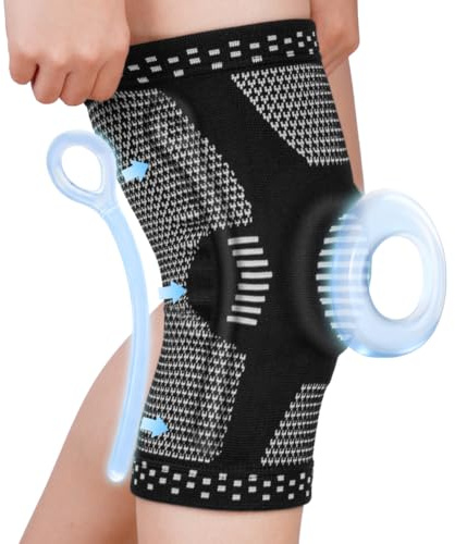 Fefod Tutore Ginocchio, 1 Pezzi Ginocchiera Ortopedica Rotulea con Stabilizzatori Laterali e Patella Gel Pad, Tutore Ginocchio Antiscivolo di Compressione per Corsa, Lesioni al Menisco, Artrite