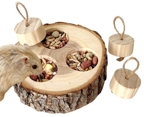 Générique Giocattoli di ricerca di cibo per criceti – legno 9 x 3 cm 1 pezzo giocattolo interattivo per coniglio in legno | per gerbille, ratti, conigli, cincillà, conigli, distributore