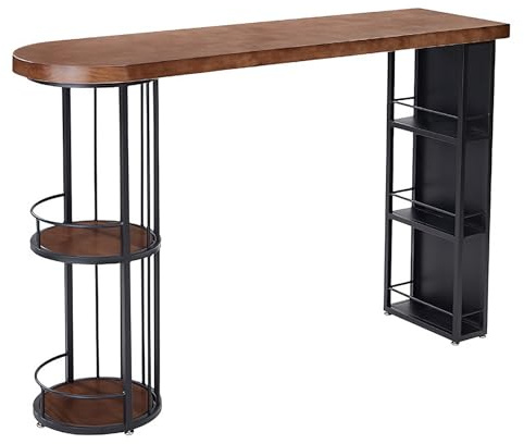 Massivträ Bartabell, Industriell Hög Tabell med Massivträ och Järnram, Dubbelsidiga Hyllor, Hem, Kök och Kommersiellt Användning(120x45x105cm/47x18x41in)