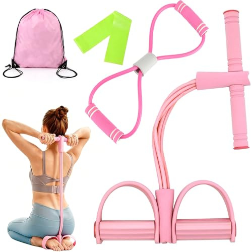 CHUANFU 4 Pièces Corde de Tension Multifonction avec Figure 8 Bande de Resistance et Elastique 8 Tubes avec Pédale, Elastique Musculation pour Abdominaux Bras Jambes Minceur Yoga Sport Maison